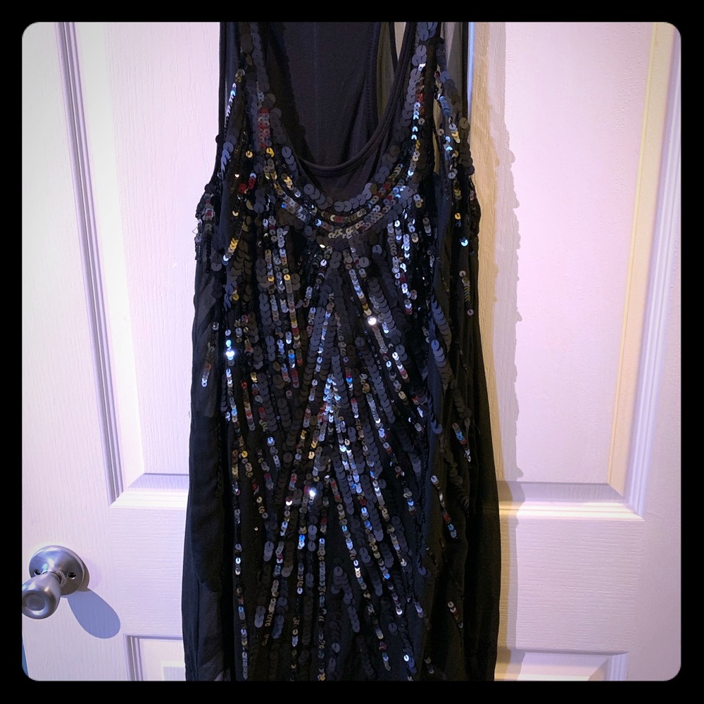 BCBG MaxAzria Black Sequined Racerback Dress